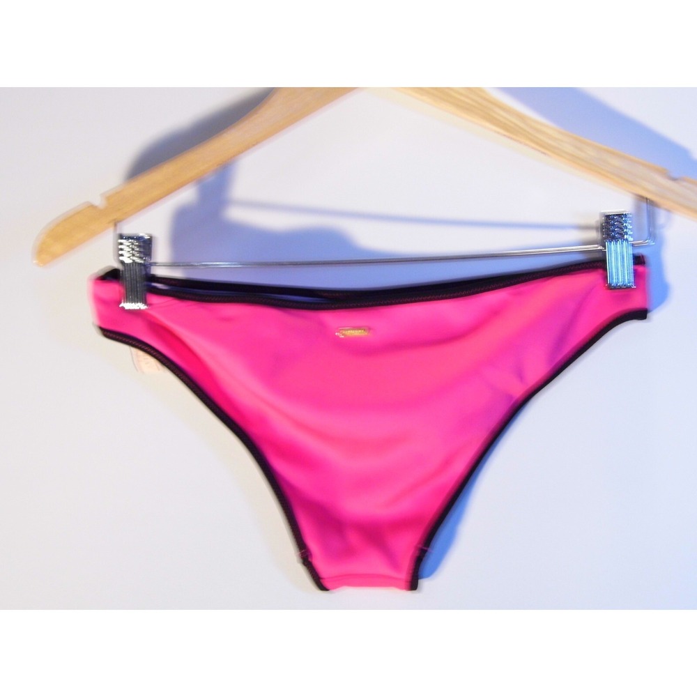 Victoria Secret Hot Pink Black Trim Cheeky SwimBikini Bottoms  SZ S Beach Travel